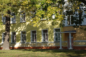 yellow house in autumn