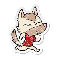 distressed sticker of a cartoon wolf running