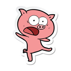 Fototapeta premium sticker of a cartoon pig shouting