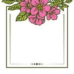Vector illustration frame of pink flowers blooms hand drawn