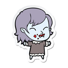 sticker of a cartoon vampire girl with blood on cheek