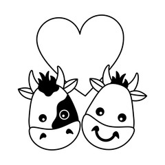 cute bull cow heads heart love