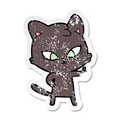 distressed sticker of a cute cartoon cat