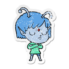 distressed sticker of a cartoon alien girl