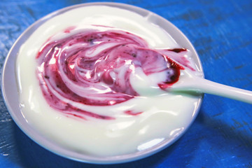 milk yogurt with berry jam.