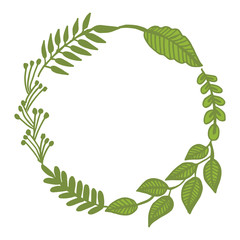 Obraz premium Vector illustration frame blue flower and green leaf hand drawn