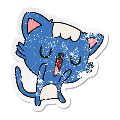 distressed sticker cartoon of cute kawaii cat