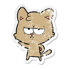 distressed sticker of a bored cartoon cat