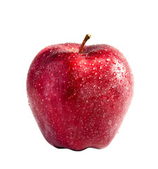 Cleaned red apple with water drops on it. Isolated on a white background.