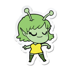 sticker of a smiling alien girl cartoon