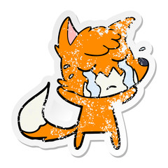 distressed sticker of a crying fox cartoon