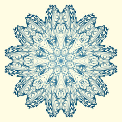 Round Symmetrical Pattern. Mandala. Kaleidoscopic Design. Vector Illustration. Oriental Pattern. Indian, Moroccan, Mystic, Ottoman Motifs. Anti-Stress Therapy Pattern. Blue, milk color