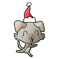 laughing gradient cartoon of a dog wearing santa hat