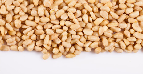 Fototapeta premium Closeup of shelled pine nuts