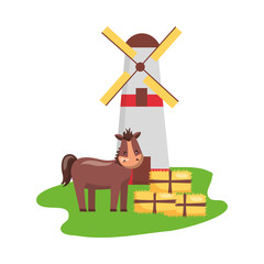 horse windmill and bales of hay