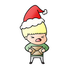 gradient cartoon of a stressed man wearing santa hat