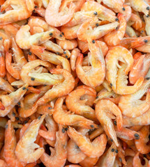 Frozen shrimp on the market shelf