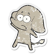 distressed sticker of a cartoon unsure elephant
