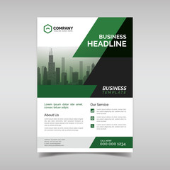 Corporate business flyer template with green geometric shapes