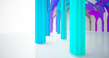 Abstract white and colored gradient  gothic interior. 3D illustration and rendering.