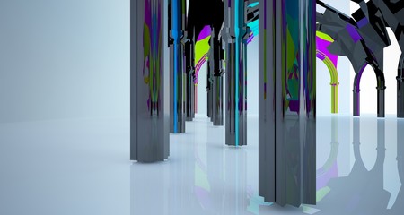 Abstract white and colored gradient  gothic interior. 3D illustration and rendering.