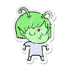 distressed sticker of a cartoon alien girl