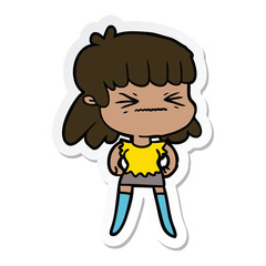 sticker of a cartoon angry girl