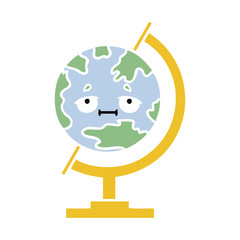 flat color retro cartoon globe of the world