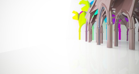 Abstract white and colored gradient  gothic interior. 3D illustration and rendering.