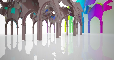 Abstract white and colored gradient  gothic interior. 3D illustration and rendering.