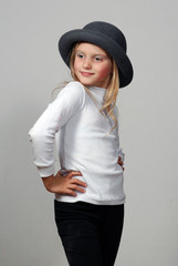 portrait of girl in gray hat