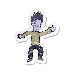 retro distressed sticker of a cartoon happy vampire man