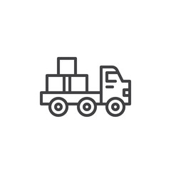 Flatbed truck line icon. linear style sign for mobile concept and web design. Truck with Bricks outline vector icon. Construction machines symbol, logo illustration. Pixel perfect vector graphics