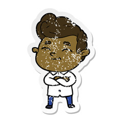 distressed sticker of a happy cartoon man