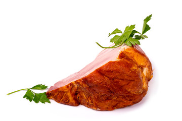 A large piece of fresh pork ham on white background