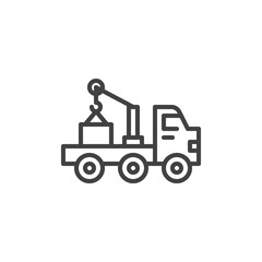 Fototapeta na wymiar Crane truck lifting line icon. linear style sign for mobile concept and web design. Crane vehicle outline vector icon. Construction machine symbol, logo illustration. Pixel perfect vector graphics