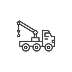 Tow truck line icon. linear style sign for mobile concept and web design. Crane truck outline vector icon. Construction machine symbol, logo illustration. Pixel perfect vector graphics