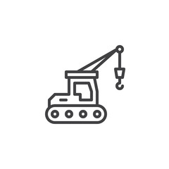 Hydraulic crawler crane line icon. linear style sign for mobile concept and web design. Crawler crane outline vector icon. Construction machine symbol, logo illustration. Pixel perfect vector graphics