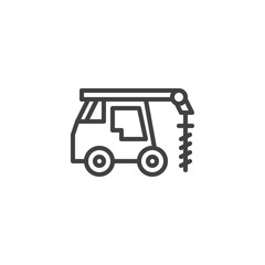 Driller truck line icon. linear style sign for mobile concept and web design. Truck with drill outline vector icon. Construction machine symbol, logo illustration. Pixel perfect vector graphics