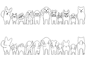 small dogs line art border set