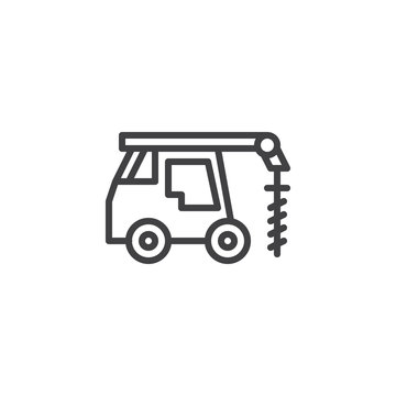 recommend clip art: Driller truck line icon. linear style sign for mobile concept and web design. Truck with drill outline vector icon. Construction machine symbol, logo illustration. Pixel perfect vector graphics