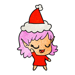 happy textured cartoon of a elf girl wearing santa hat
