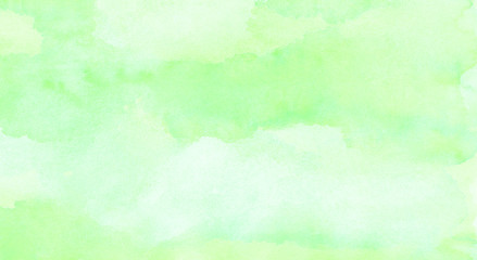 Aquarelle paint paper textured canvas for design, card template. Gradient color handmade illustration. Abstract light green shades spring watercolor background.