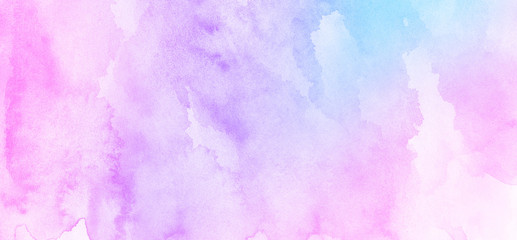 Fantasy smooth light pink, purple shades and blue watercolor paper textured illustration for grunge design, vintage card, templates. Pastel ink colors wet effect hand drawn canvas aquarelle background
