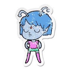 distressed sticker of a cartoon alien girl