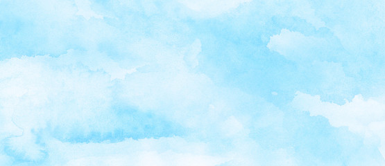 Ręcznie rysowane ilustracja kolor turkusowy kolor. Grunge efekt jasnego nieba niebieskie odcienie tła akwarela. Aquarelle farba papier teksturowane płótno do projektowania tekstu w stylu vintage, retro kartkę z życzeniami, szablon - 251942346