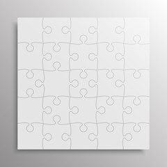 Pieces puzzle square banner, blank. Vector jigsaw.
