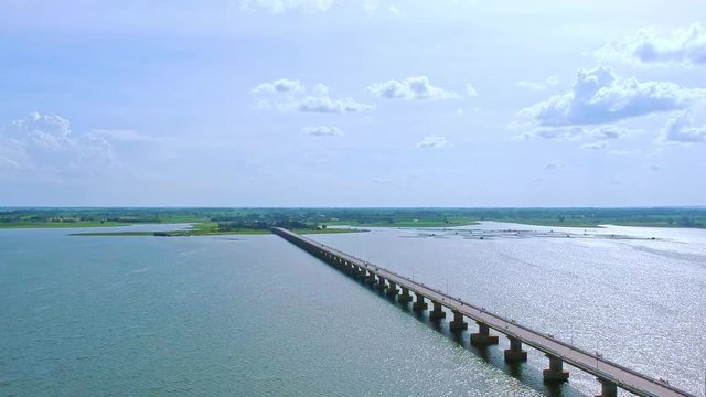 Amazing Beautiful Bridge in Thailand.Thep Sada Bridge the Deja Vu Bridge is a 2-lane reinforced concrete bridge across Lam Pao Dam at Kalasin,Thailand.