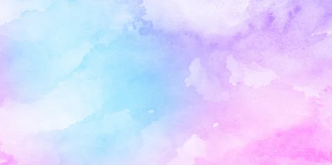 Fotobehang Aquarel Fantasy smooth light pink, purple shades and blue watercolor paper textured illustration for grunge design, vintage card, templates. Pastel ink colors wet effect hand drawn canvas aquarelle background  © KatMoy