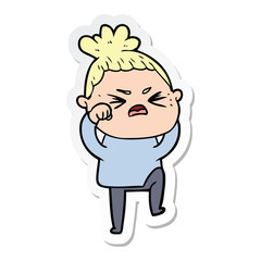 sticker of a cartoon angry woman